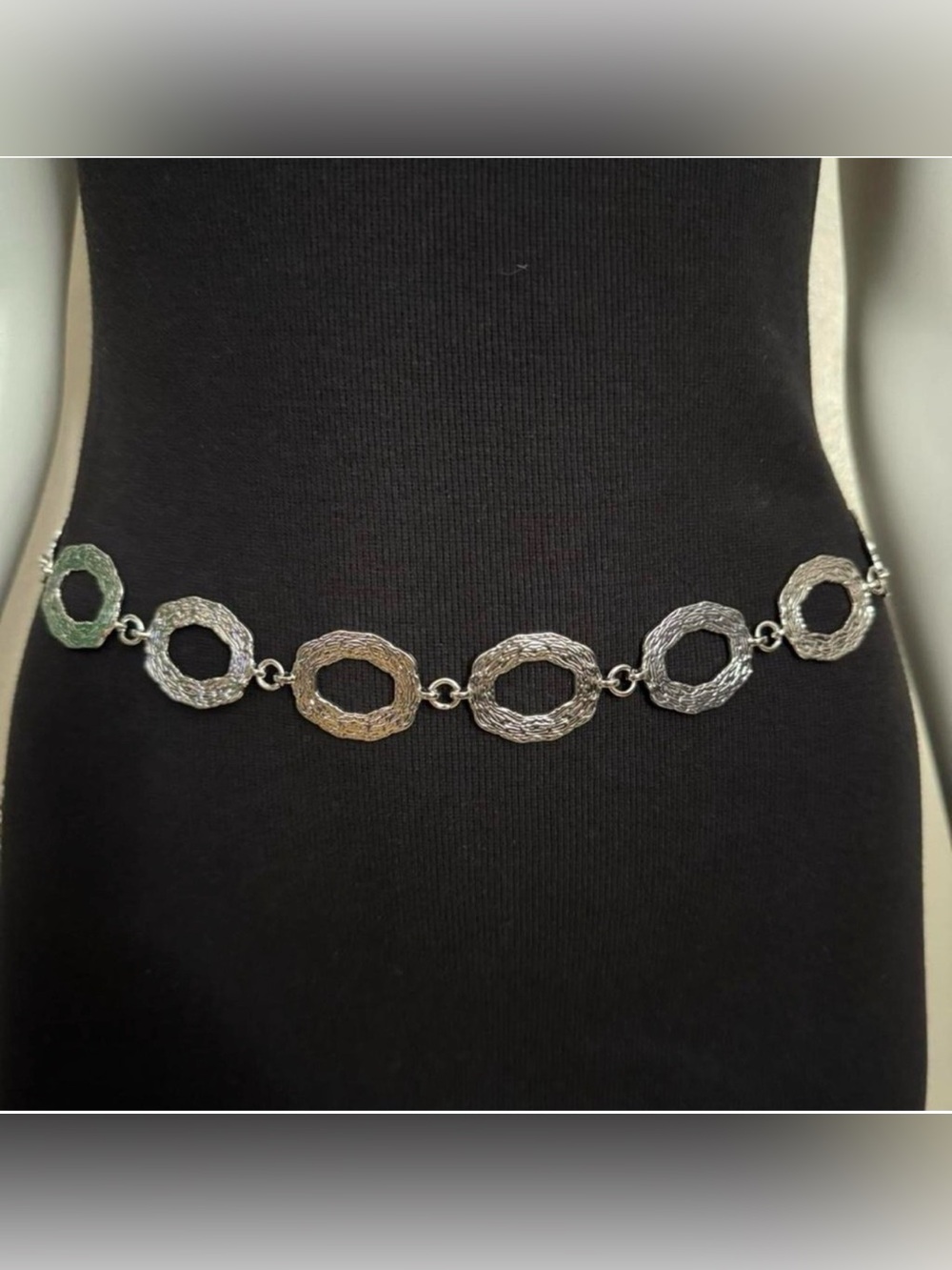 Silver tone metallic skinny chain belt
